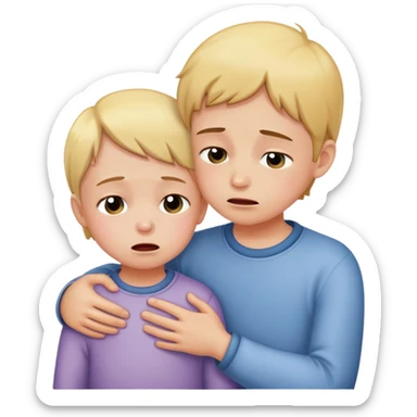 two children, one comforting the other who is crying, caring and friendly sticker