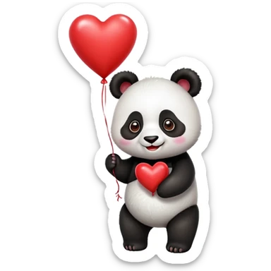 panda holding heart shaped red balloon sticker