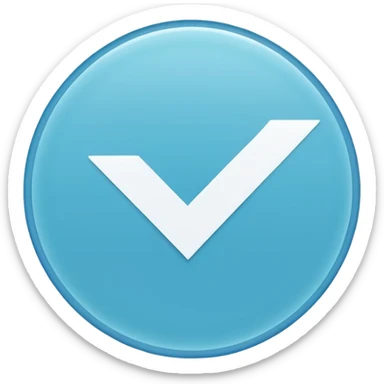 A small solid cyan-blue circle with a centered bright white check mark, clean and minimal, symbolizing trust and distinction. sticker