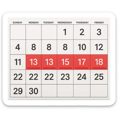 calendario realistico con 5 giorni di fila segnati per il ciclo sticker