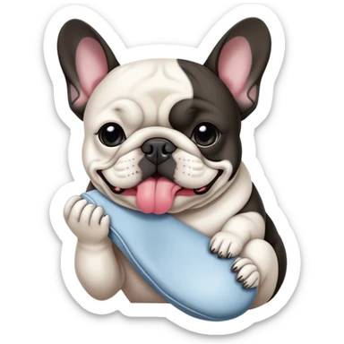 Bouledogue français noir et blanc mangeant une chaussette  sticker