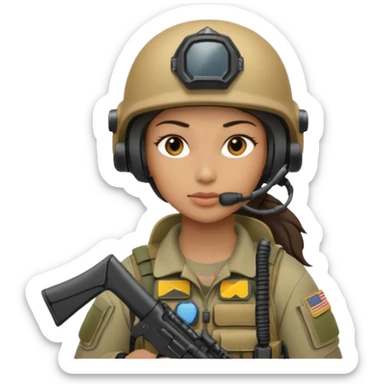 female special operations communications operator with combat gear head profile only sticker