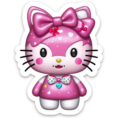 Hello Kitty, body and bow dusted with colorful glitter, sparkling, joyful sticker