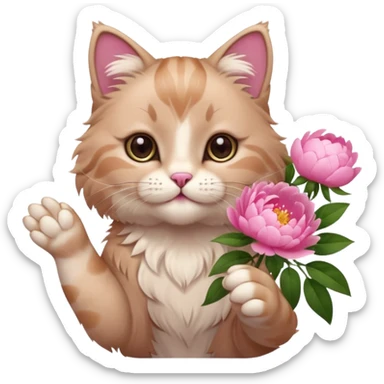 Cute cat Handing pink peonies like reaching a hand and handing them out sticker