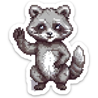 pixel art waschbär (raccoon), waving, colorful, 16-bit style sticker