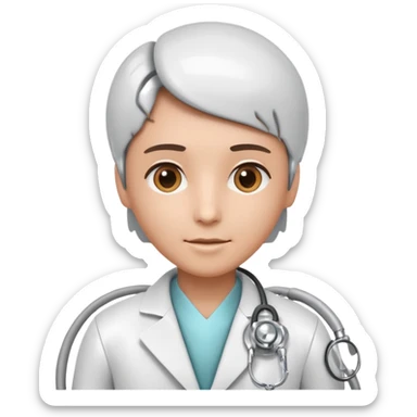 medical robot wearing a white coat and a stethoscope sticker