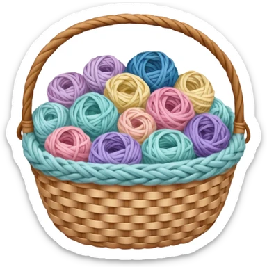A white basket overflowing with soft pastel yarns sticker