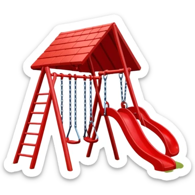 minimal playground, red roof, single slide, swings, no background sticker