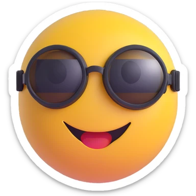 3D smiley emoji, round shape, wearing swimming goggles, sporty face sticker