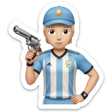 haz un turro con una biszera para atras y con un arma remera argentina pero arma de fuego que tenga un revolver solo que tenga una bicera para atras sticker