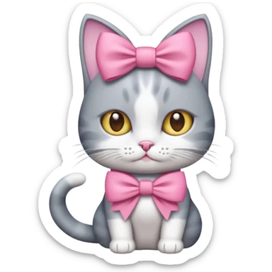 Gata gris con blanco y un moño rosa sticker