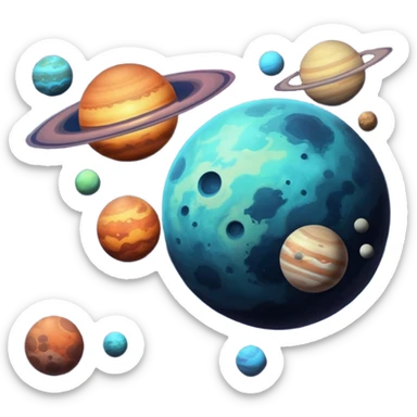 image of deep space, with planets, stars an a galaxy, in a distopian future. sticker