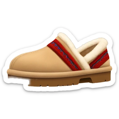 Ugg Camel slip-on slippers. A thin red zig-zag stitch only encircling ankles, VERY chunky platform sole. sticker