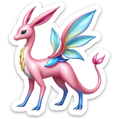 Colorful Shiny Exotic Cresselia-Sylveon-Milotic-Fakémon-hybrid-creature (full body)  sticker