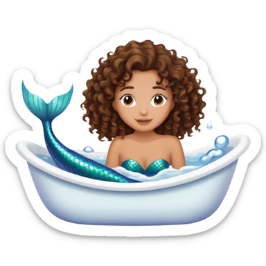 Brunette tan curly hair mermaid in bathtub sticker