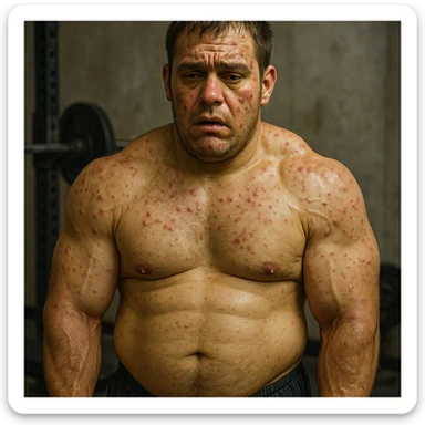  bodybuilder che fa dosaggi a caso di steroidi, e quindi sta male, iper realistica , con tanti effetti collaterali e senza chissà che risultati estetici sticker