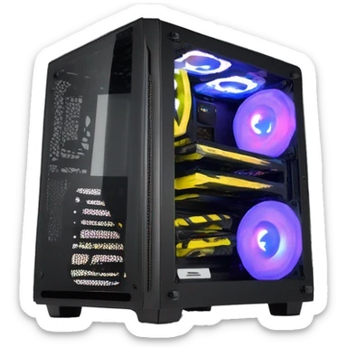 Black gaming PC RGB mid-tower case with glass side panel sticker