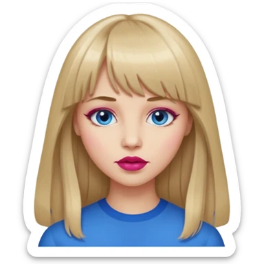 Woman with long dark blond hair and bang, blue eyes, raspberry lip  emoji sticker