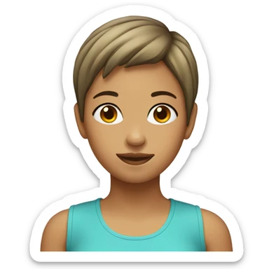 a girl with short hair and 2 peace sign sticker