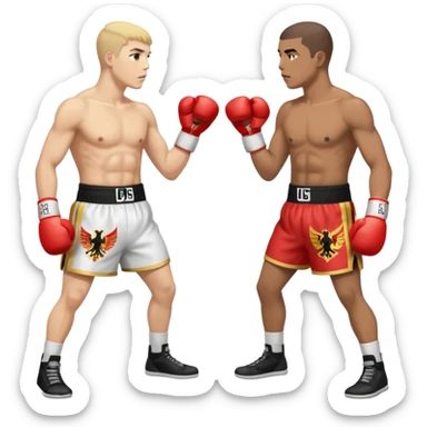 a sideways view of two boxers squaring up, one should have the flag of the HRE as his short while the other the Kingdom of Bohemia sticker