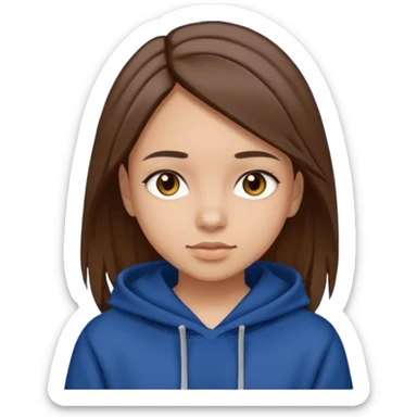 girl with straight brown hair, black eyes, light skin, dark blue hoddie sticker