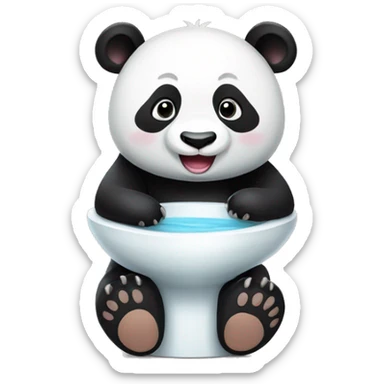 Un Panda assis sur des WC sourit, heureux  sticker
