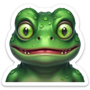 zombie frog portrait, head and shoulders only, slimy undead skin, glowing green eyes, funny creepy look, 3D cartoon, mobile game icon style, clean background, no text, no watermark
 sticker