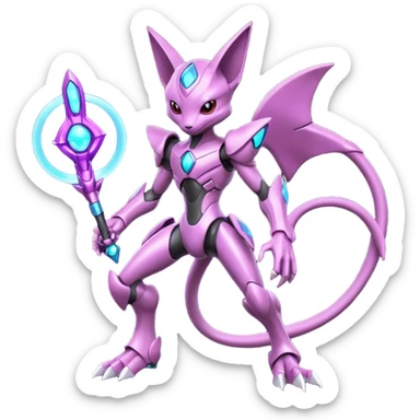 Futuristic armored cyber-Mewtwo-Sableye-Genesect-Deoxys-Espeon-alien-hybrid-fusion sticker