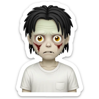 zombie boy with short black dreads that cover eyes and white shirt  sticker