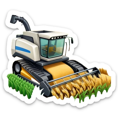 An icon featuring a wheat field, fertilizer formulas, and plant cells, a microscope and soil layers, symbolizing agronomy. The design includes a combine harvester, representing plant science, crop management, and sustainable farming practices. Transparent background highlights agricultural research sticker