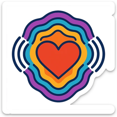 heart symbol with waves projecting feelings and colorful aura sticker