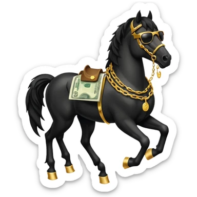 Black Horse looks gangster with Golden chains, sunglasses and Holds money sticker
