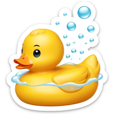 cute rubber duck toy in bath with bubbles sticker