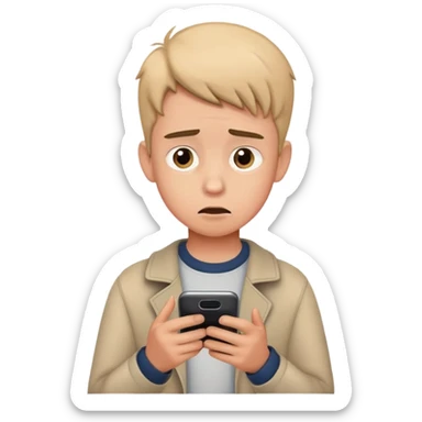 A boy who is looking confused at his phone sticker