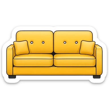 Minimalistic flat vector icon, iOS style, thin black contour on white background. Yellow sofa divided into two halves: one side old, shabby and worn out, the other side new and modern. Clean, no text, no shadows sticker