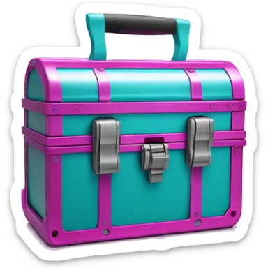 Realistic metallic hot pink and turquoise tool box with top open and purple tools inside of it isolated.  sticker