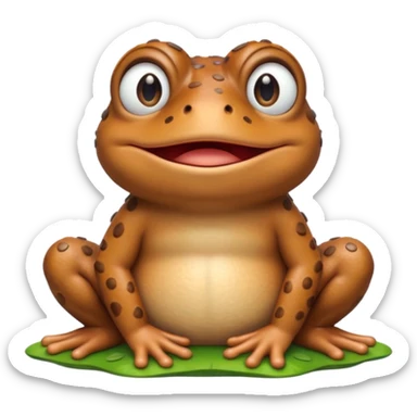 A 3D cartoon toad sitting on damp ground, bumpy brown skin, wide mouth, gentle expression, soft light and clean background, Memoji-style. sticker