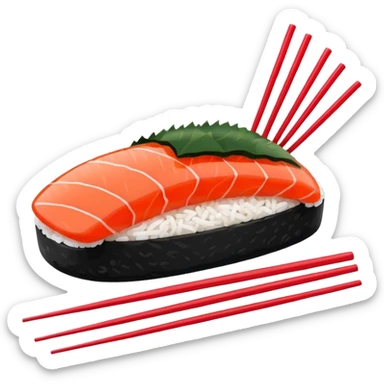 Japanese cuisine humanless avatar in minimalist emoji-style illustration. Sushi and chopsticks, clean lines, red white colors, flat design, calm and modern. sticker