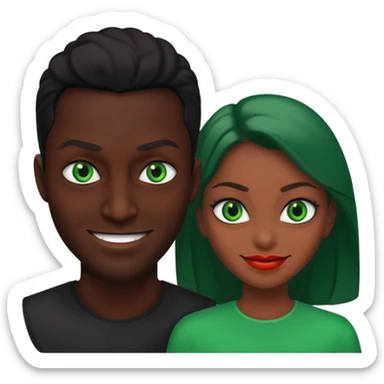 two evil persons (male and female) with devilish smile and black face and green eyes sticker