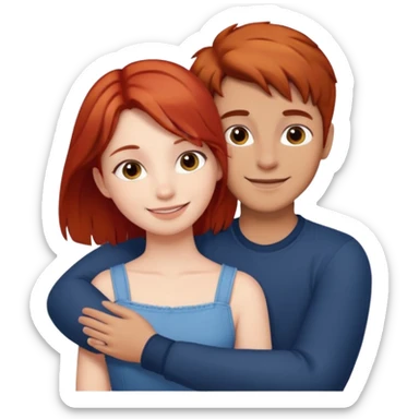 Red haired girl with brown hair boy romance sticker