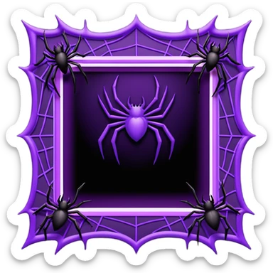 A square Halloween photo frame with glowing neon-purple spider-web patterns along the edges and a few small black bats perched on the corners. The center is completely transparent  sticker