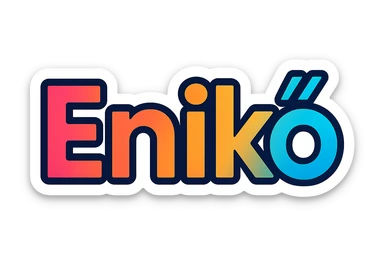 The name 'Enikő' with a long ő letter, in colorful gradient modern typography with dark contour, transparent background, in the style of the sample images. sticker