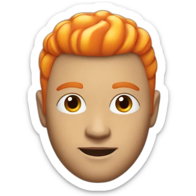 white men with orange fruit in his head, style like memoji sticker