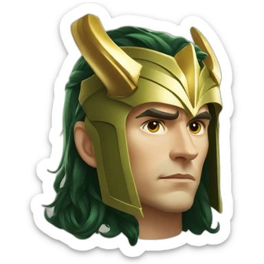Loki with his golden horned helmet, looking serious sticker