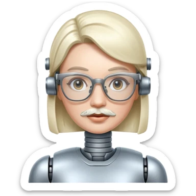 robotic woman with glasses mustache  sticker