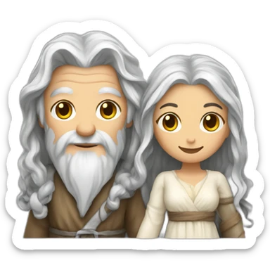 a beutifull lady holding hands with gandalf sticker