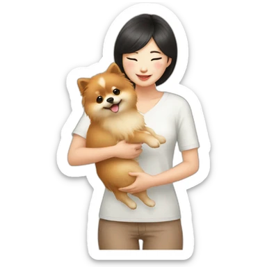 east asian girl petting pomeranian sticker