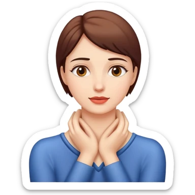 Woman putting her hands on her neck sticker