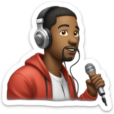 rapper with a mic and a headphone sticker