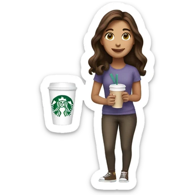 Girl with brown hair holding starbucks cup sticker